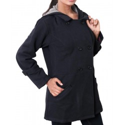 Black Peacoat Style Ladies Pullover Hoodie